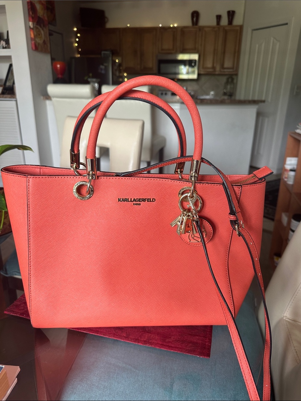 Karl Lagerfeld Paris Coral Satchel with Gold-Tone Charm